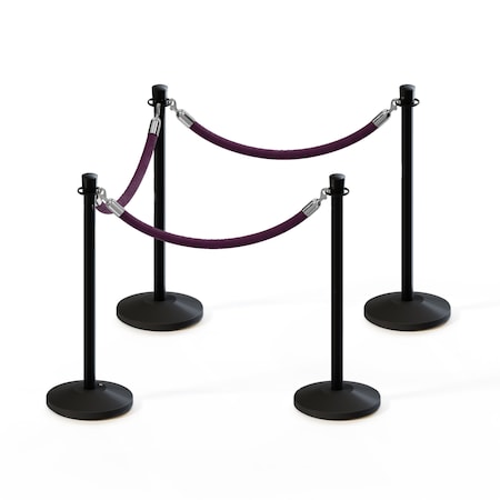 Stanchion Post And Rope Kit Black, 4 Crown Top 3 Purple Rope